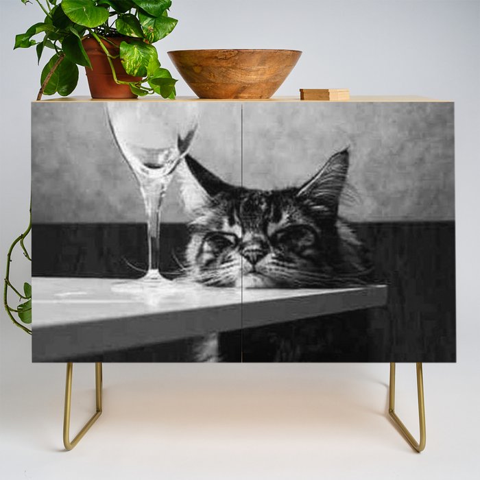 The Nightwatch Cat at the Absinthe bar black and white photograph / art photography Credenza Gallery Image 1