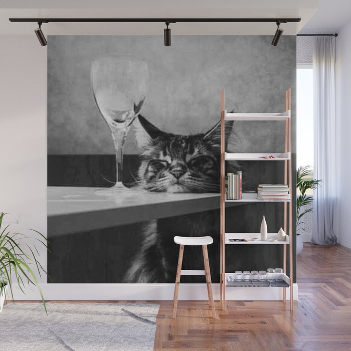 The Nightwatch Cat at the Absinthe bar black and white photograph / art photography Wall Mural Gallery Image 1