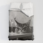 The Nightwatch Cat at the Absinthe bar black and white photograph / art photography Duvet Cover Gallery Image 6