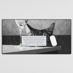 The Nightwatch Cat at the Absinthe bar black and white photograph / art photography Desk Mat Gallery Image 1