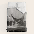 The Nightwatch Cat at the Absinthe bar black and white photograph / art photography Comforter Gallery Image 6