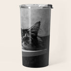 The Nightwatch Cat at the Absinthe bar black and white photograph / art photography Travel Mug Gallery Image 2