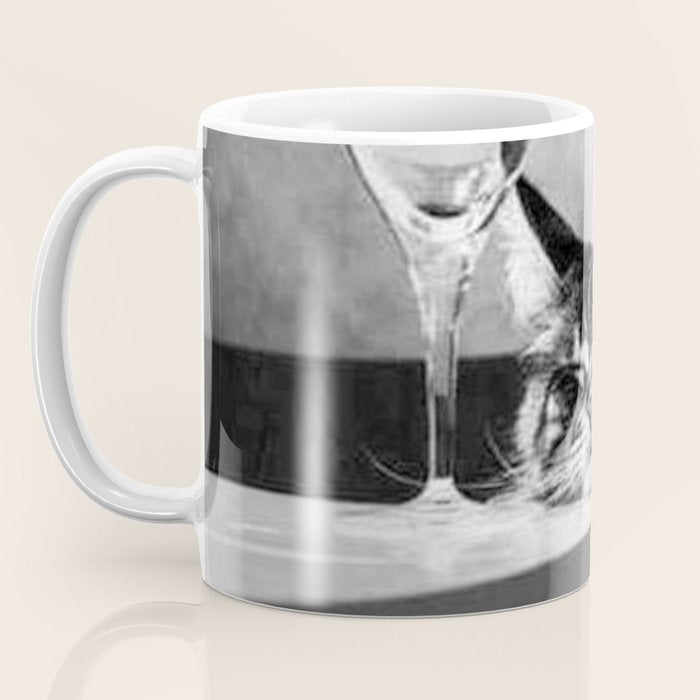 The Nightwatch Cat at the Absinthe bar black and white photograph / art photography Coffee Mug Gallery Image 3