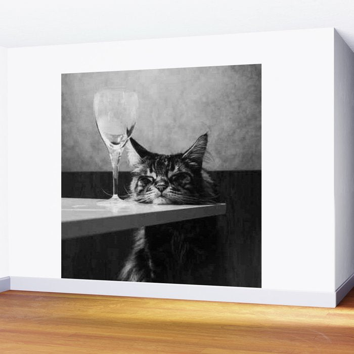 The Nightwatch Cat at the Absinthe bar black and white photograph / art photography Wall Mural Gallery Image 2