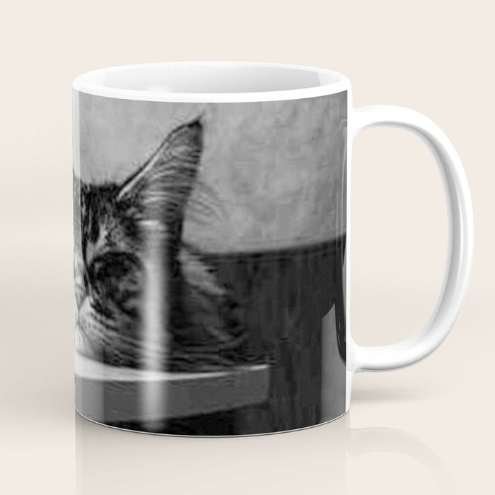 The Nightwatch Cat at the Absinthe bar black and white photograph / art photography Coffee Mug Gallery Image 1