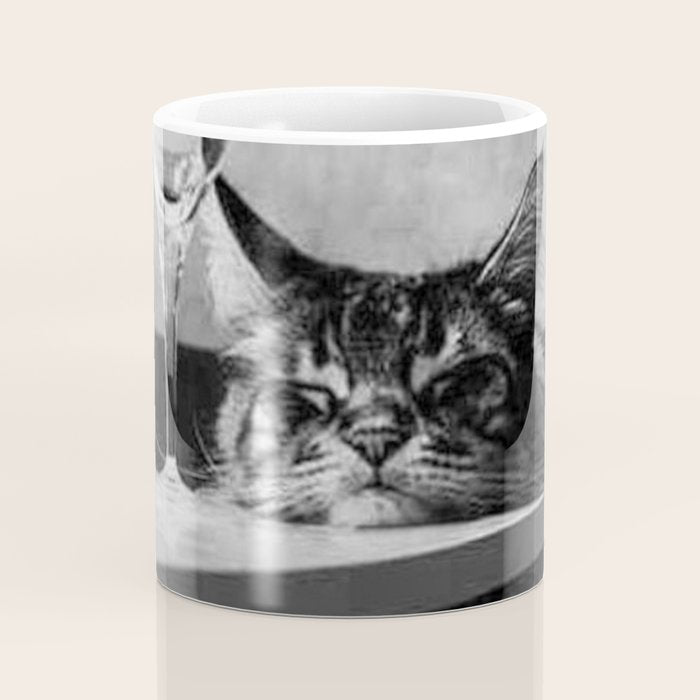 The Nightwatch Cat at the Absinthe bar black and white photograph / art photography Coffee Mug Gallery Image 4
