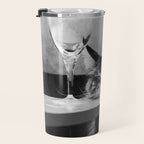 The Nightwatch Cat at the Absinthe bar black and white photograph / art photography Travel Mug Gallery Image 3