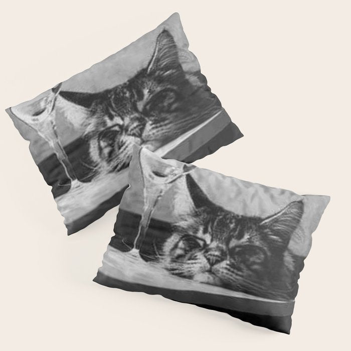 The Nightwatch Cat at the Absinthe bar black and white photograph / art photography Pillow Sham Gallery Image 1