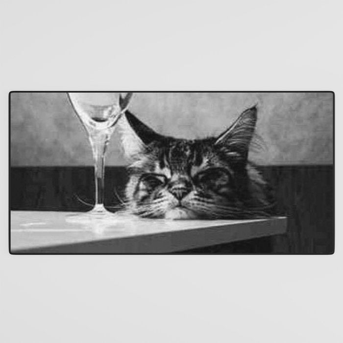 The Nightwatch Cat at the Absinthe bar black and white photograph / art photography Desk Mat Gallery Image 3