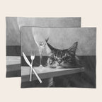 The Nightwatch Cat at the Absinthe bar black and white photograph / art photography Placemat Gallery Image 1