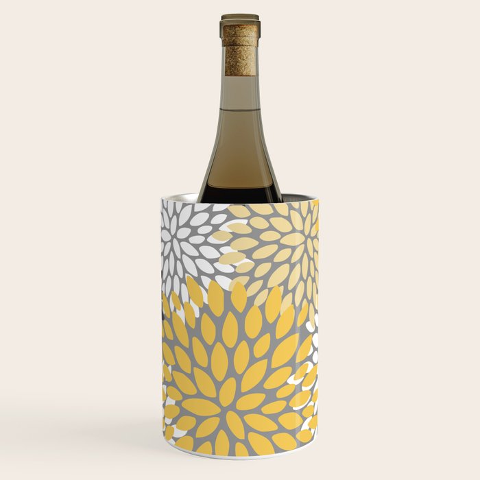 Modern Elegant Chic Floral Pattern, Soft Yellow, Gray, White Wine Chiller Gallery Image 1