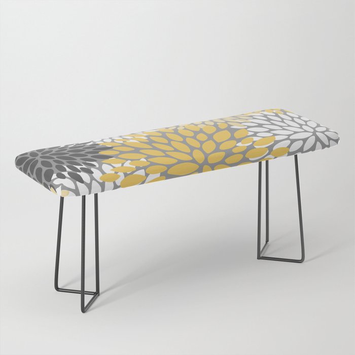 Modern Elegant Chic Floral Pattern, Soft Yellow, Gray, White Bench Gallery Image 1