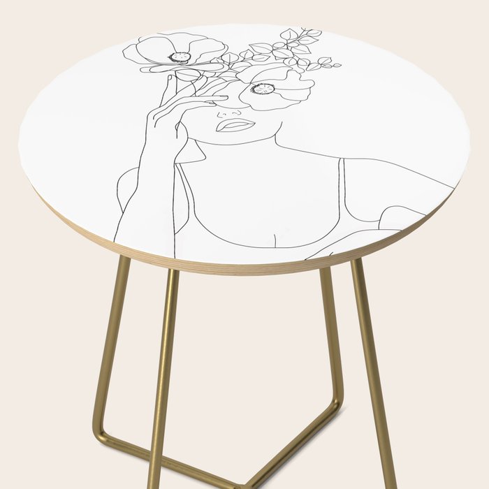 Minimal Line Art Woman with Flowers II Side Table Gallery Image 2