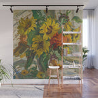 Beautiful still life of sunflowers in a vase portrait floral painting by Dorothea Sharp Wall Mural Gallery Image 1