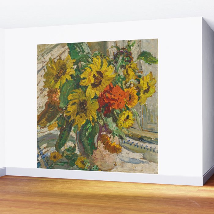 Beautiful still life of sunflowers in a vase portrait floral painting by Dorothea Sharp Wall Mural Gallery Image 2