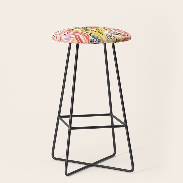 Karen Fields Flower Abstract Illustration Stool Gallery Image 1