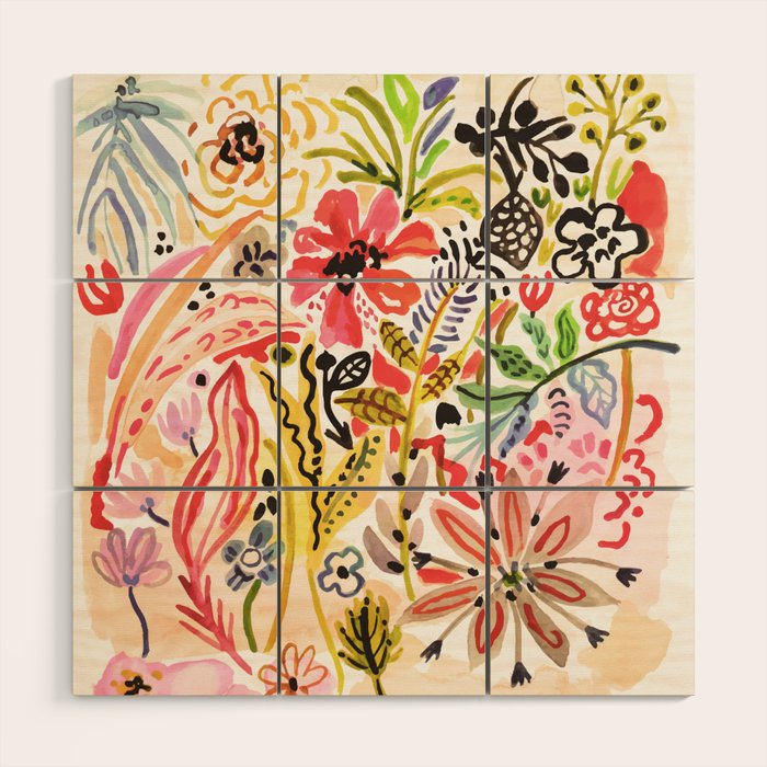 Karen Fields Flower Abstract Illustration Wood Wall Art