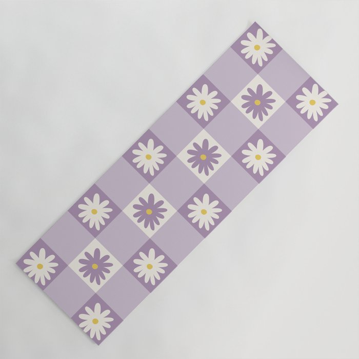 Flower Lavender Gingham Checker in Purple Yoga Mat Gallery Image 1