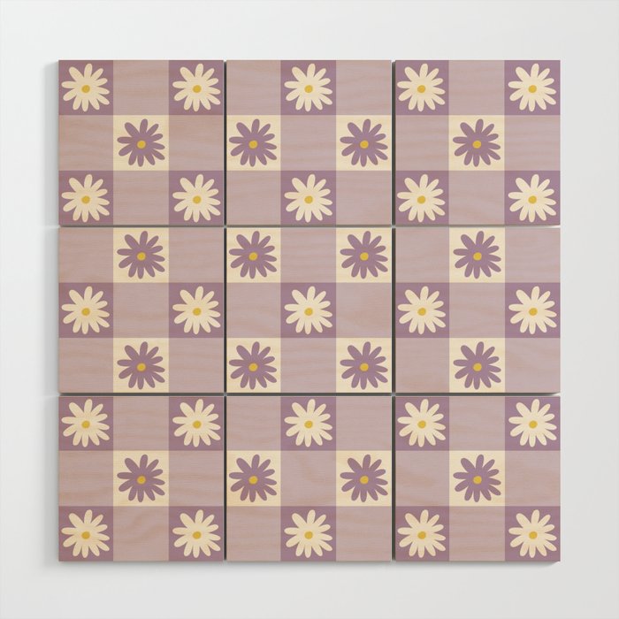 Flower Lavender Gingham Checker in Purple Wood Wall Art Gallery Image 1
