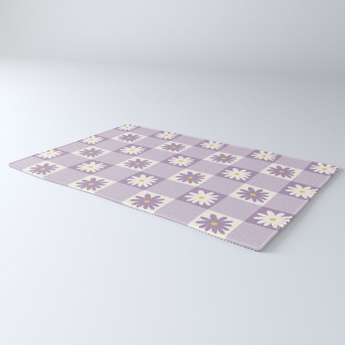Flower Lavender Gingham Checker in Purple Rug Gallery Image 3