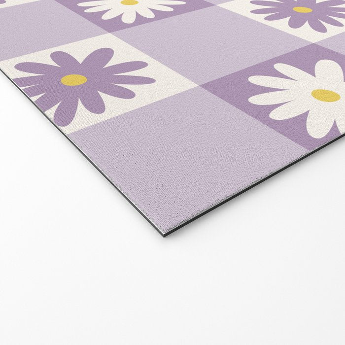 Flower Lavender Gingham Checker in Purple Welcome Mat Gallery Image 2