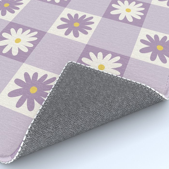 Flower Lavender Gingham Checker in Purple Rug Gallery Image 4