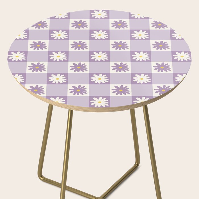 Flower Lavender Gingham Checker in Purple Side Table Gallery Image 2