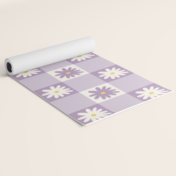 Flower Lavender Gingham Checker in Purple Yoga Mat Gallery Image 2