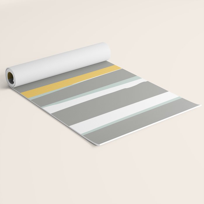 Stripe Abstract, Sun and Beach, Yellow, Pale, Aqua Blue and Gray Yoga Mat Gallery Image 2
