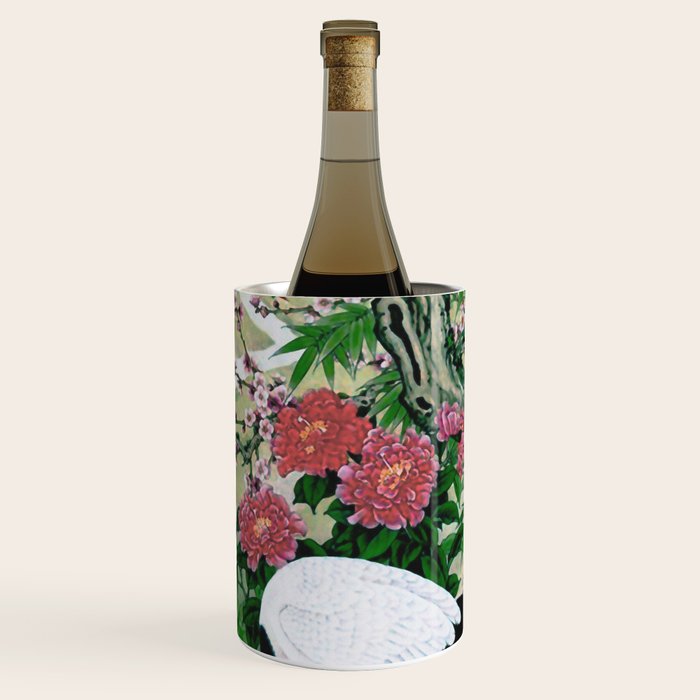 Red Crowned Cranes In Vintage Japanese Floral Landscape Wine Chiller Gallery Image 3