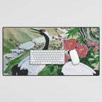 Red Crowned Cranes In Vintage Japanese Floral Landscape Desk Mat Gallery Image 1