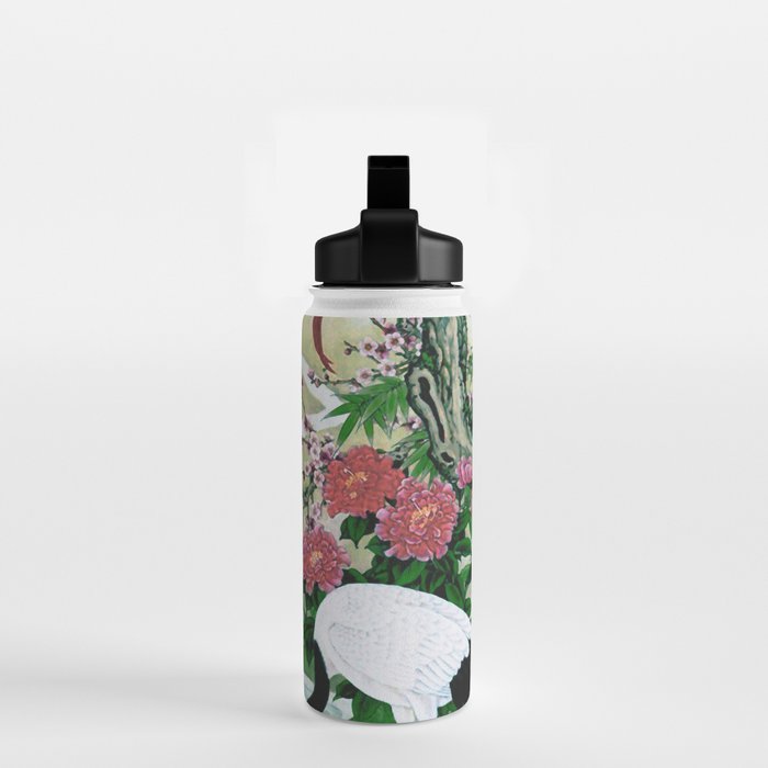 Red Crowned Cranes In Vintage Japanese Floral Landscape Water Bottle Gallery Image 2