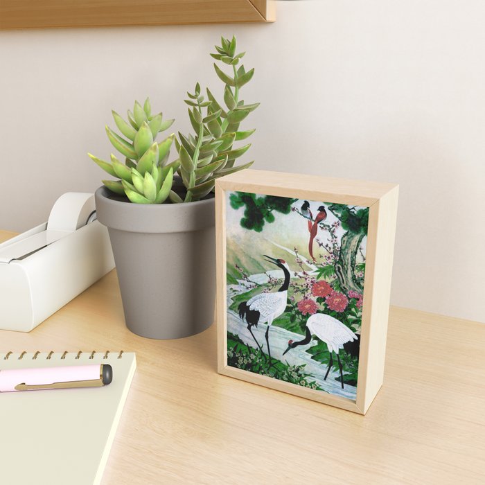Red Crowned Cranes In Vintage Japanese Floral Landscape Mini Art Print Gallery Image 2