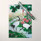 Red Crowned Cranes In Vintage Japanese Floral Landscape Wrapping Paper Gallery Image 1