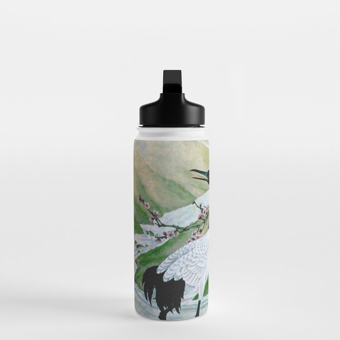 Red Crowned Cranes In Vintage Japanese Floral Landscape Water Bottle Gallery Image 3
