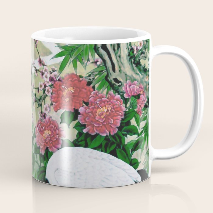 Red Crowned Cranes In Vintage Japanese Floral Landscape Coffee Mug Gallery Image 1