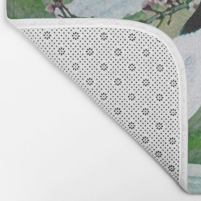 Red Crowned Cranes In Vintage Japanese Floral Landscape Bath Mat Gallery Image 2
