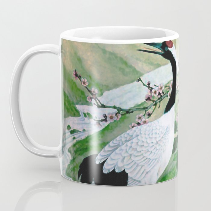 Red Crowned Cranes In Vintage Japanese Floral Landscape Coffee Mug Gallery Image 3