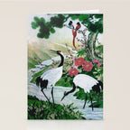 Red Crowned Cranes In Vintage Japanese Floral Landscape Stationery Card Gallery Image 2