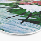 Red Crowned Cranes In Vintage Japanese Floral Landscape Bath Mat Gallery Image 3