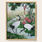 Red Crowned Cranes In Vintage Japanese Floral Landscape Serving Tray Gallery Image 1