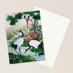 Red Crowned Cranes In Vintage Japanese Floral Landscape Stationery Card Gallery Image 2