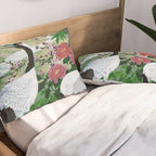 Red Crowned Cranes In Vintage Japanese Floral Landscape Pillow Sham Gallery Image 2