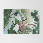 Red Crowned Cranes In Vintage Japanese Floral Landscape Rug Gallery Image 2
