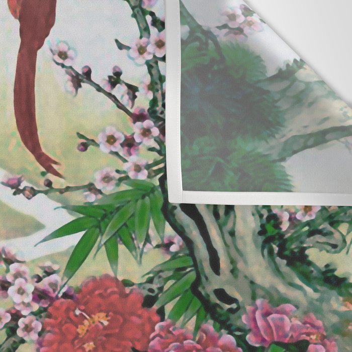 Red Crowned Cranes In Vintage Japanese Floral Landscape Wall Tapestry Gallery Image 3