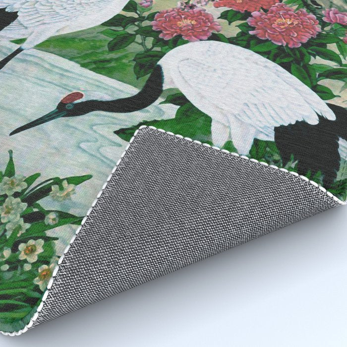 Red Crowned Cranes In Vintage Japanese Floral Landscape Rug Gallery Image 4