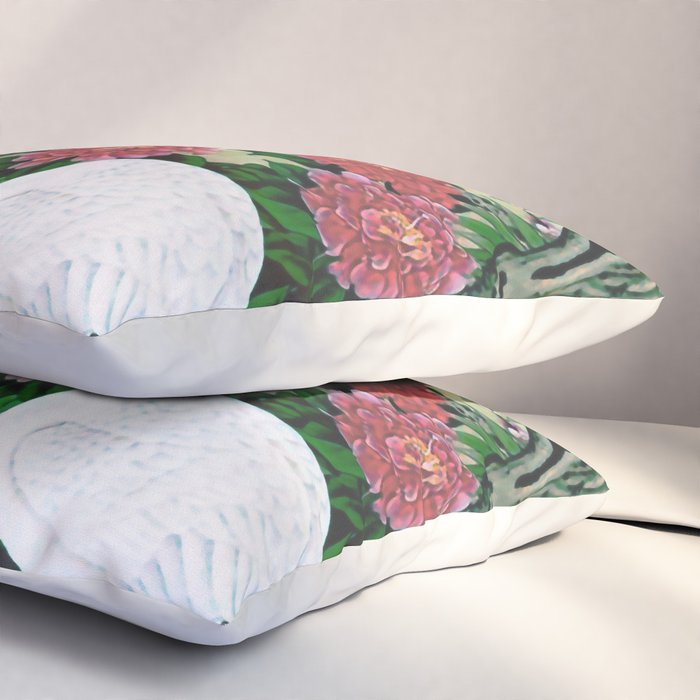 Red Crowned Cranes In Vintage Japanese Floral Landscape Pillow Sham Gallery Image 3