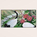 Red Crowned Cranes In Vintage Japanese Floral Landscape Desk Mat Gallery Image 3