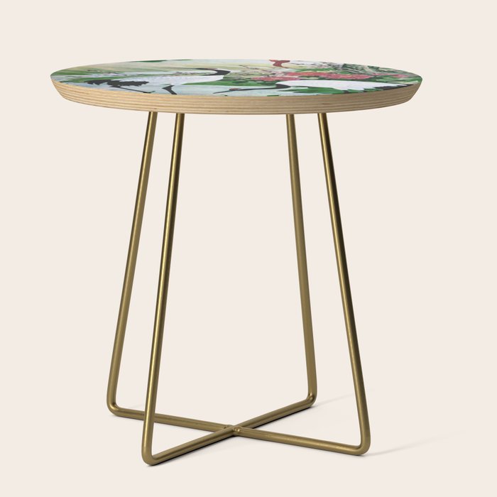 Red Crowned Cranes In Vintage Japanese Floral Landscape Side Table Gallery Image 1