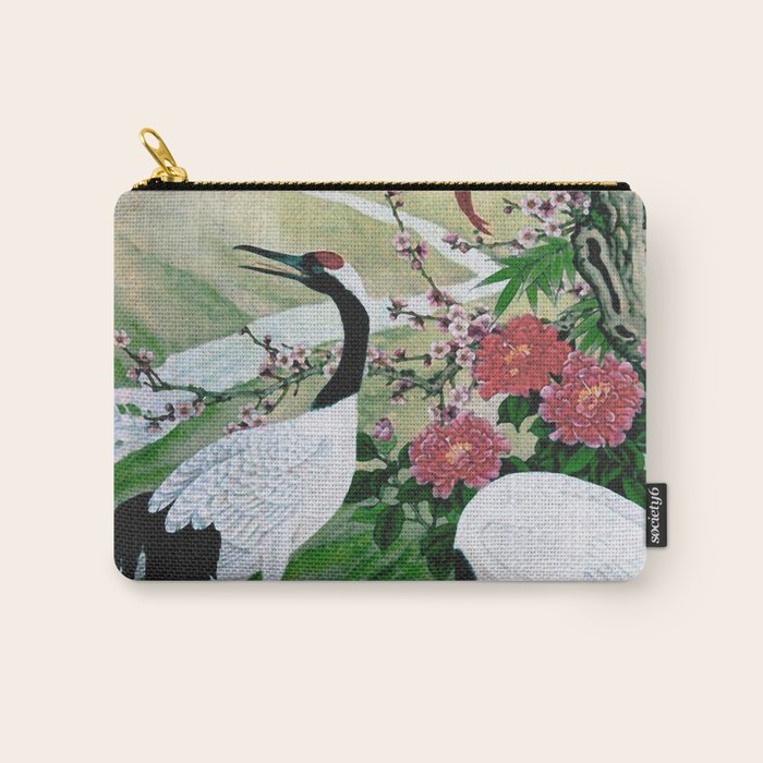 Red Crowned Cranes In Vintage Japanese Floral Landscape Carry All Pouch Gallery Image 1